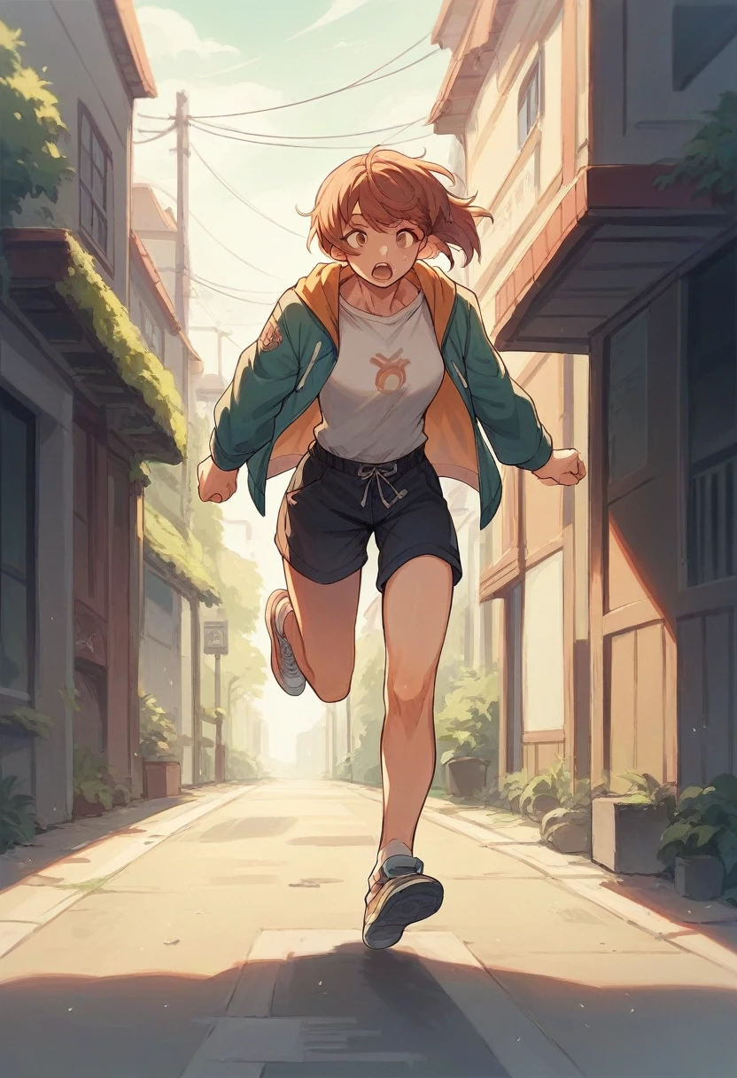 Sazae-san anime woman running with dog