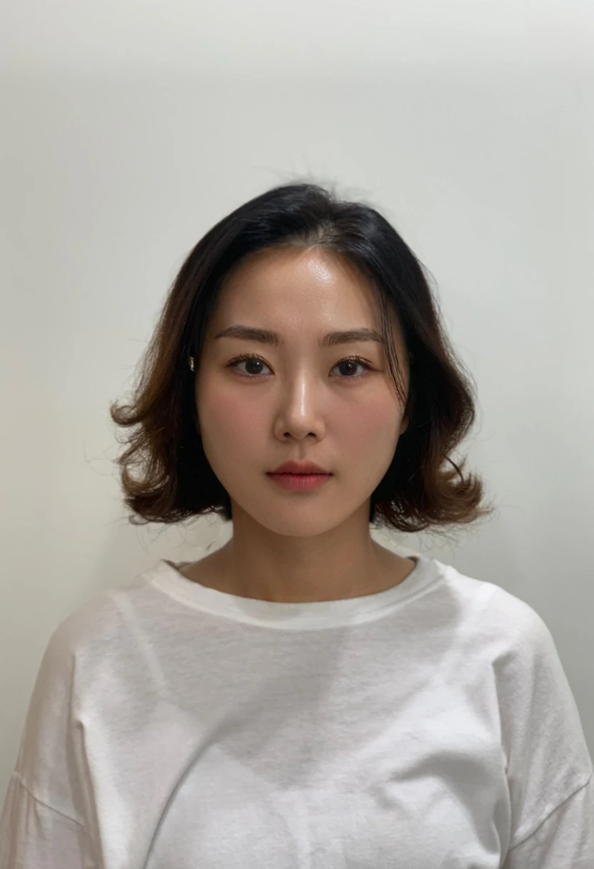 Best Quality, 8k, Masterpiece, (Portrait: 1.3), (photo realistic:1.4), (hyper realistic:1.4), Sharp Focus, looking at viewer, (smoother lighting:1.1), (increase cinematic lighting quality:0.9), realistic lighting, backlighting, light on face, ray trace, (brightening light:1.2), (Increase quality:1.4), sharp detail, (best quality real texture skin:1.4), finely detailed eyes, black_eyes, finely detailed face, 25 year old Korean woman