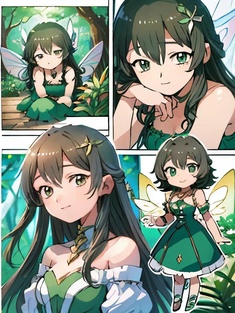  (best quality,4k,8k, high res,masterpiece:1.2), ((masterpiece)), (((best quality))), 

chibi, simple background, multiple girls, multiple views, comic,Koma, border, chibi, simple background

((masterpiece)), (((best quality))), Illustration, 1 girl, hair color, hairstyle fax, eyes, plants, flowy puffy hair, green eyes, forest, fairy, adorable, hairstyle fax, deity, brown hair, short hair, bangs, magical, female, green dress, plants and forests theme, (ethereal being), ethereal pose, charturnbetalora, clothes are a mix of white or green, smile

 (ethereal being), soft smile, (({comforting aura})), 2d painting, ({ethereal painting})