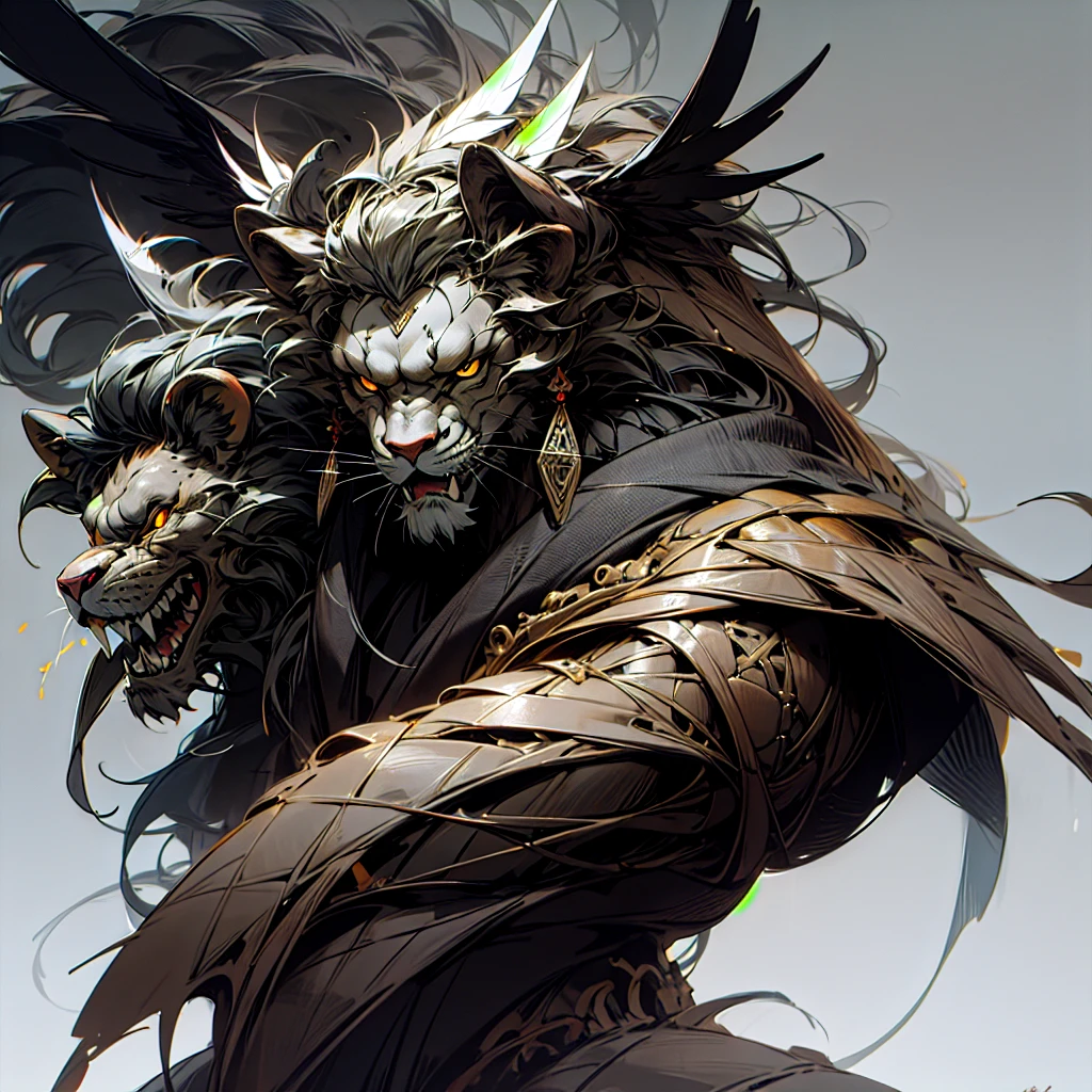 mictecacihuatl lion god of death black and grey vector style , highly detailed lion as face with feather headdress