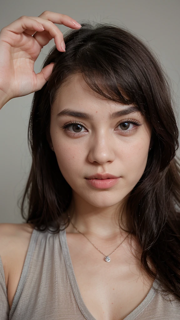 Young girl of European descent, 22, looks at the camera, wearing a white T-shirt and a black miniskirt . The frame shows her in full growth, face with detailed features: Beautiful eyes, thin nose, juicy lips, long eyelashes and detailed hairstyle. The lighting is soft, warm color tones, Photorealism, 8K resolution, High-level granularity. digital art, masterpiece. Full length photo