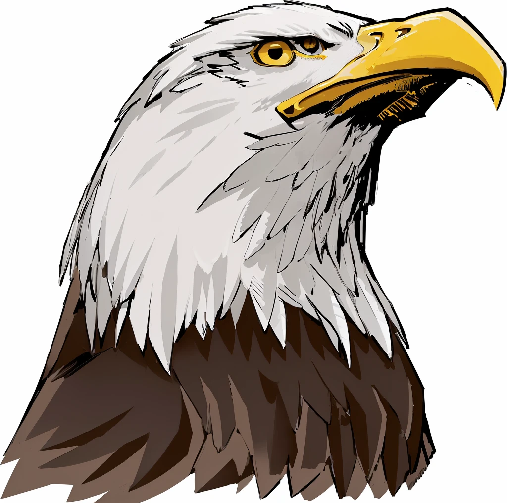 an eagle head with a yellow beak and a black body, eagle head, head of an eagle, second eagle head, an eagle, eagle, with the beak of an eagle, beak of an eagle, eagle beak, bald eagle, with an eagle emblem, 高度detailed vectorart, detailed vectorart, Proud look, Right side profile, Crisp, high-detail illustrations