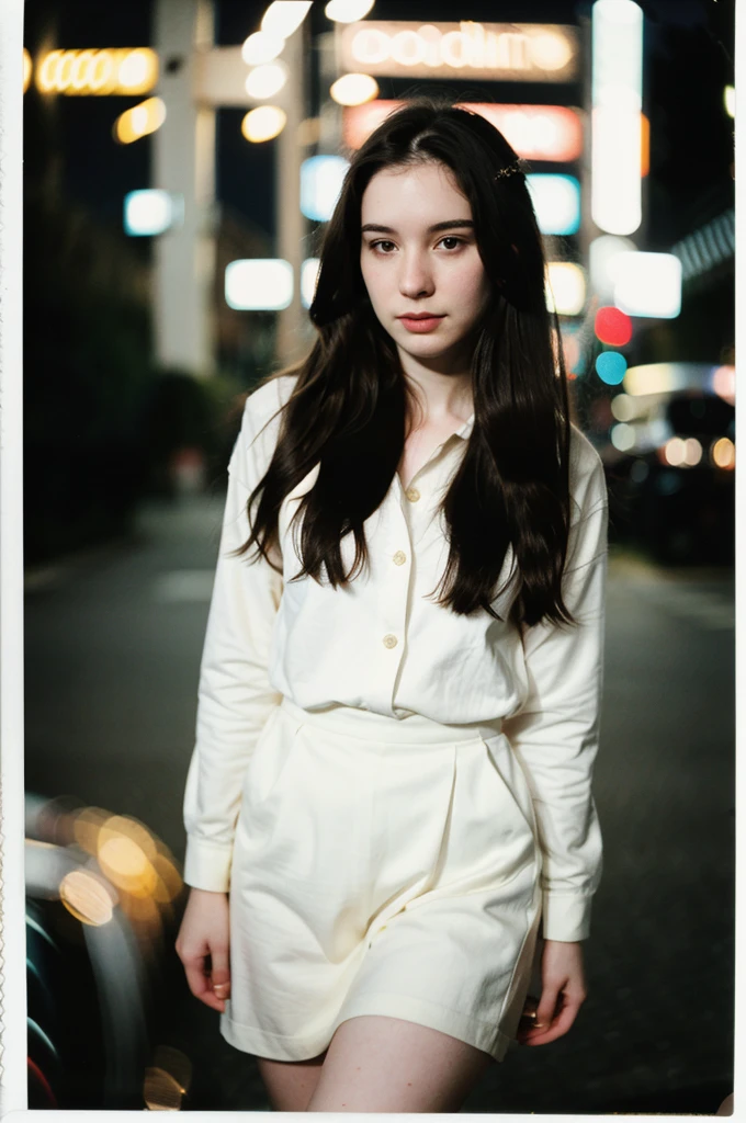 polaroid photo, night photo, photo of 24 y.o beautiful woman, pale skin, bokeh, motion blur