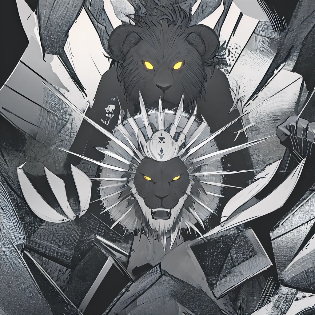 mictecacihuatl lion god of death black and grey vector style , highly detailed lion as face with feather headdress