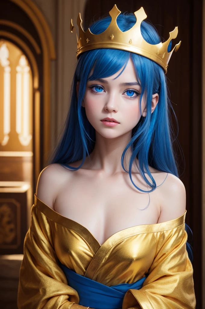 A girl with blue eyes and a golden crown 