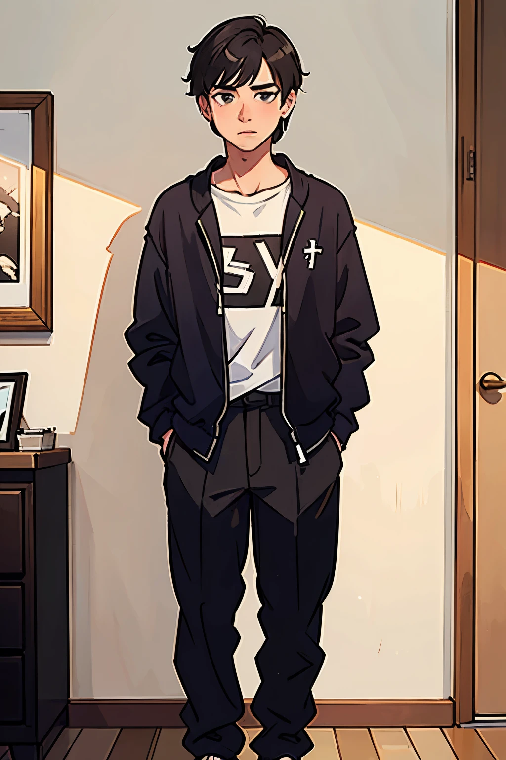 Adult male elite short hair in casual clothes standing