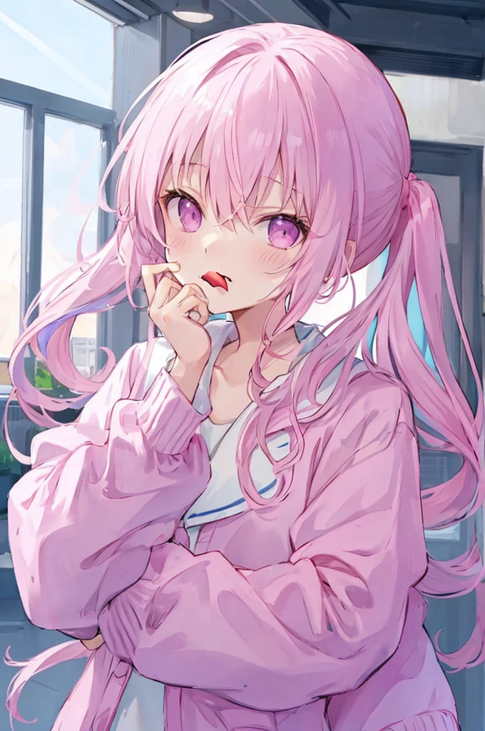 ((Pink high ponytail))(((Mouth closed)))