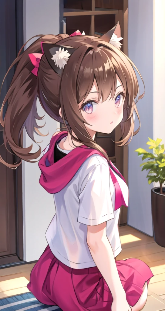 Brown Hair Cat ear ponytail cute
