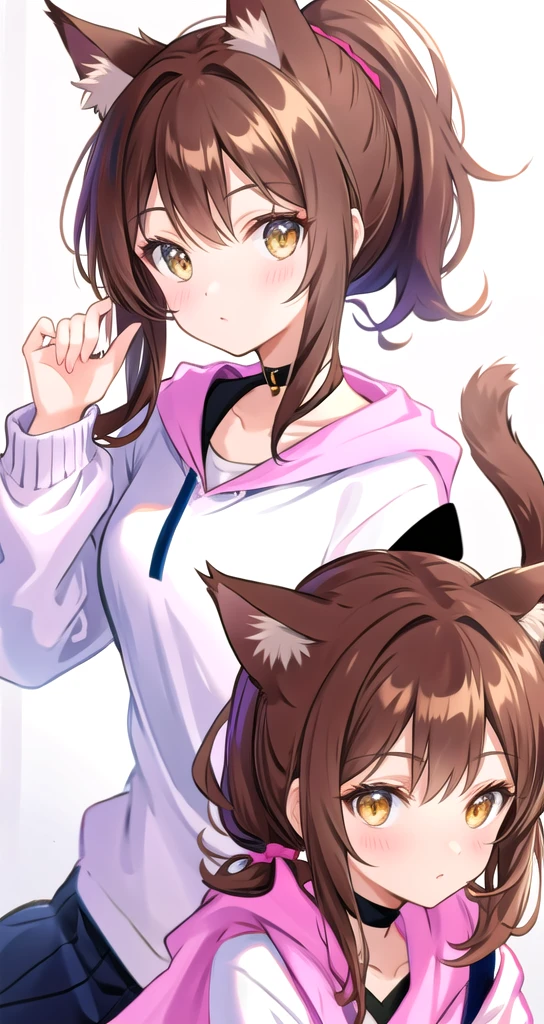 Brown Hair Cat ear ponytail cute