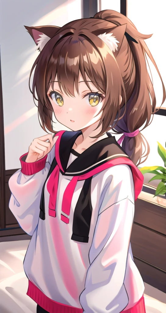 Brown Hair　Cat ear　ponytail　cute