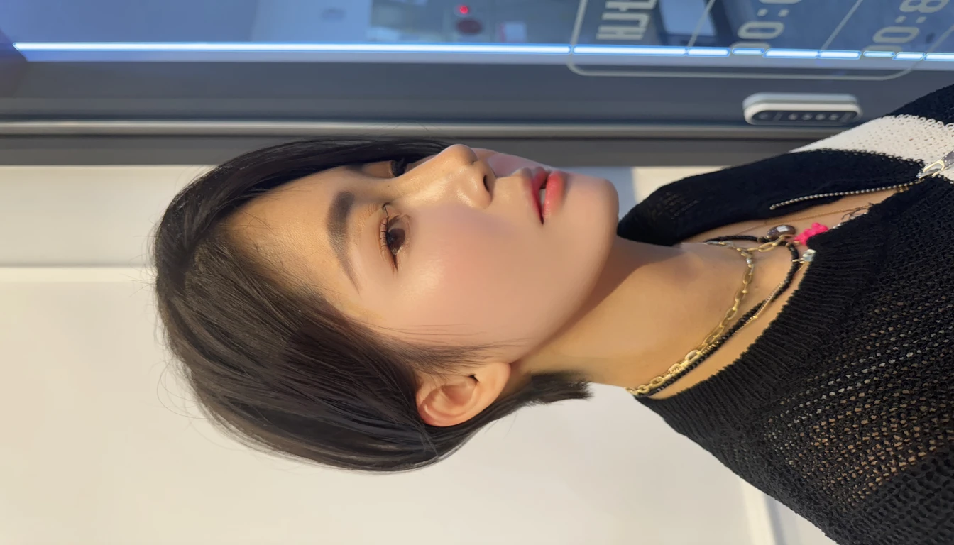 Best Quality, 8k, Masterpiece, (Portrait: 1.3), (photo realistic:1.4), (hyper realistic:1.4), Sharp Focus, looking at viewer, (smoother lighting:1.1), (increase cinematic lighting quality:0.9), realistic lighting, backlighting, light on face, ray trace, (brightening light:1.2), (Increase quality:1.4), sharp detail, (best quality real texture skin:1.4), finely detailed eyes, black_eyes, finely detailed face, 25 year old Korean woman
