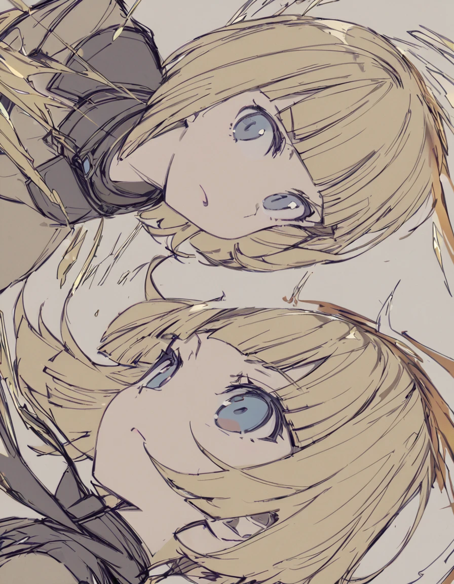 A girl fighting with golden flames(Sketches), (Open Close), (Small body), (Blonde:1.5) (Short Bob Hair:1.4), (Blue eyes)(Blunt bangs:1.3)