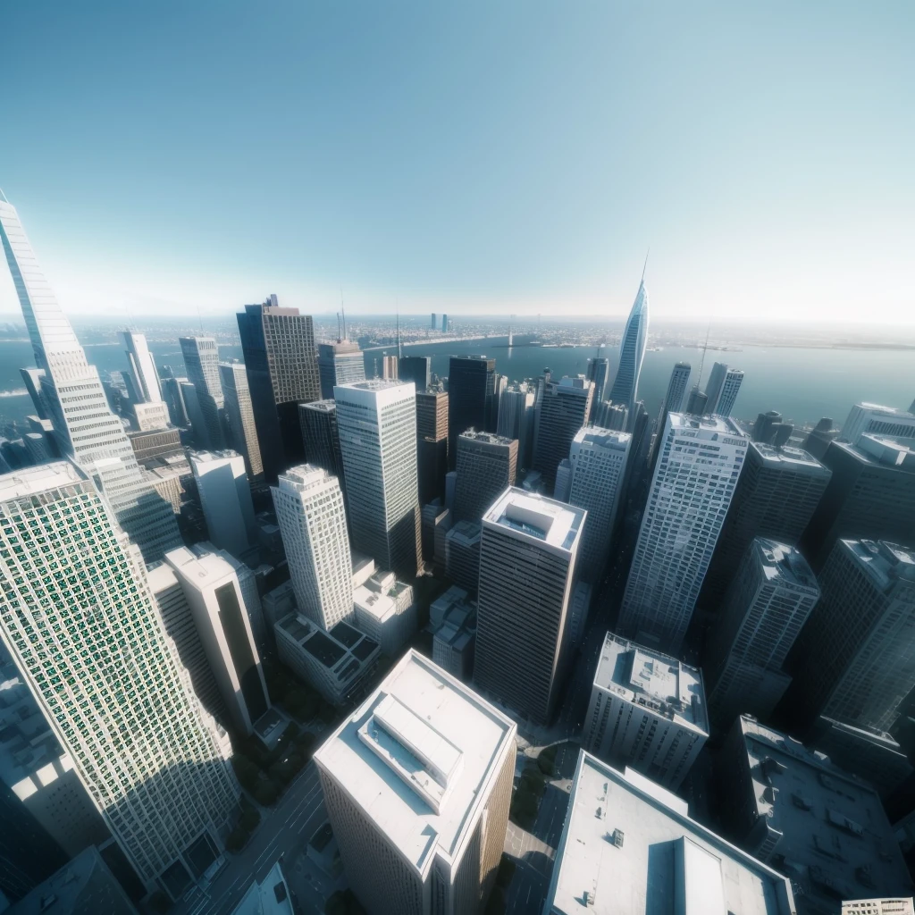 at dusk，How many buildings are there in a large city?，Very well shot.