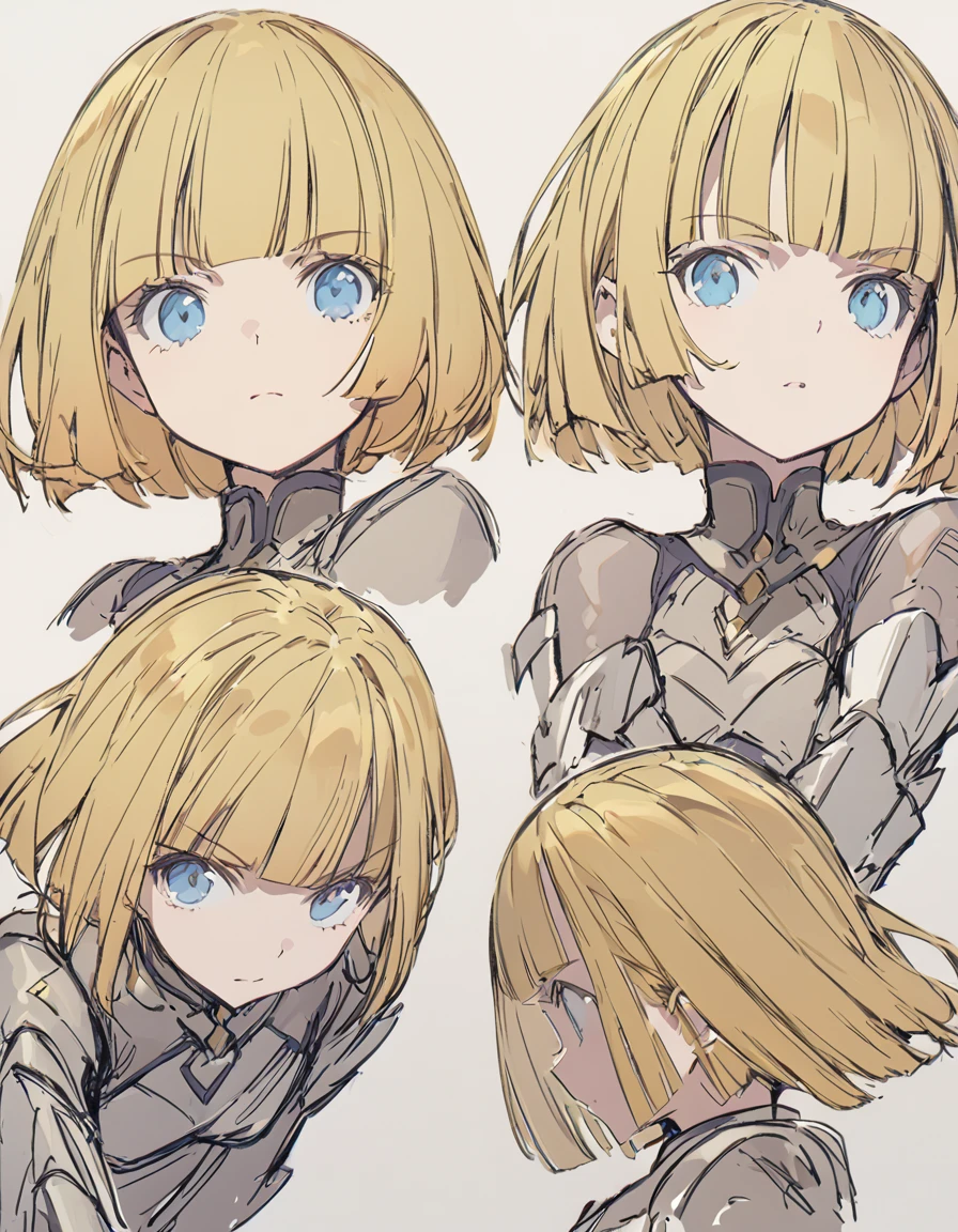 A girl fighting with golden flames(Sketches), (Open Close), (Small body), (Blonde:1.5) (Short Bob Hair:1.4), (Blue eyes)(Blunt bangs:1.3)