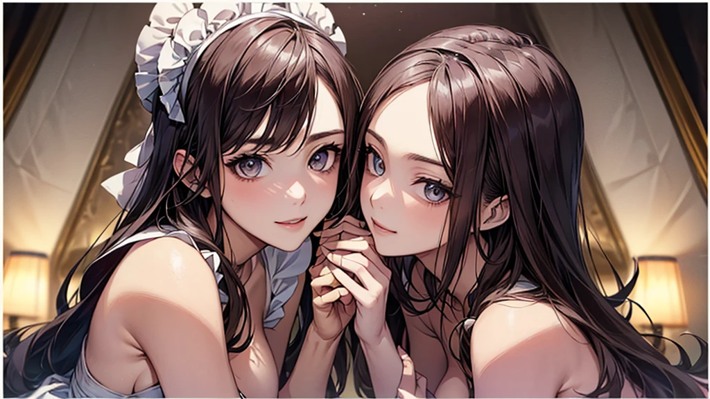 ((Biologically correct limb count))、((whole body including face))、4K、Masterpiece、((Focus on the face))、((Symmetrical, well-proportioned facial features))、Eyes with delicate depictions、(((1 person)))、Beautiful woman、Outstanding style、Slender Body、((Headband、Maid clothes、(High heels)))、(smile）、(Close-up photo of the upper body）、High angle、Look Up、Photo with white border、looking at the camera、Seductive pose