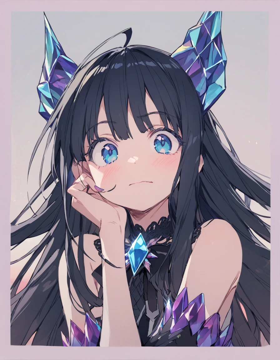 Place your hand on your cheek　Perfect Fingers　Insanely embarrassing　Crystal Horn　Shining Crystal Black Hair
