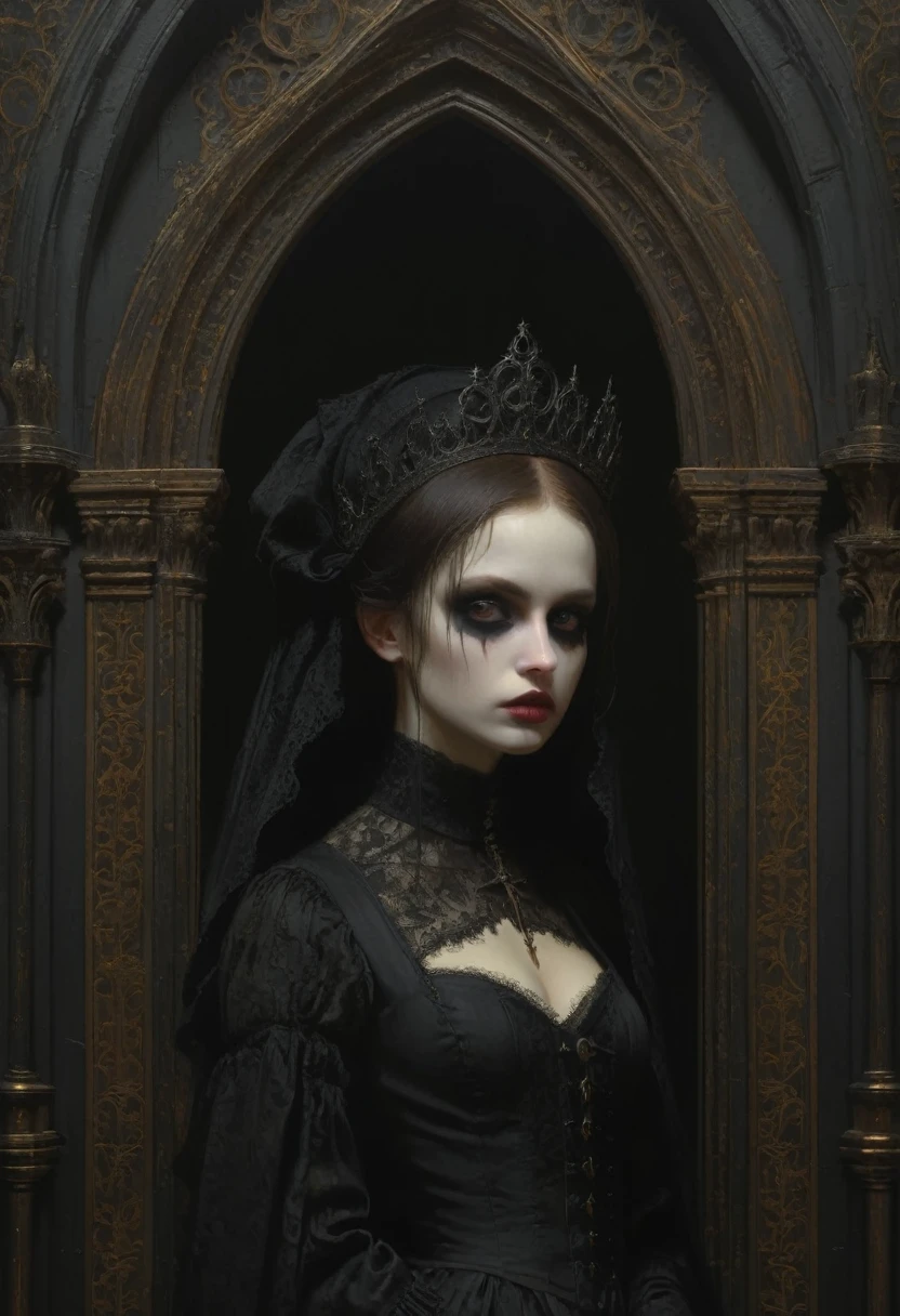 Gothic aesthetic by Brent Cotton, best quality, head of'artwork, Ultra-intricate details, 8K. from front shot, visage très réaliste et photo-réaliste