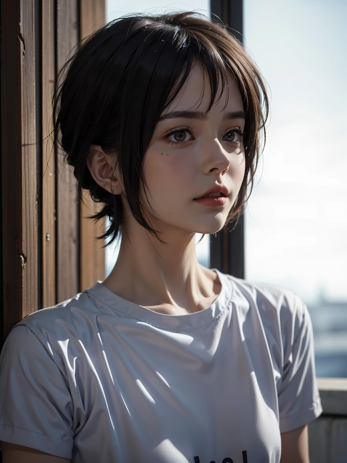 (A superb exquisite yuki nagato), (yuki nagato:1.5), 
dressed, (photo realistic:1.4), (hyper realistic:1.4), (realistic:1.3),
(smoother lighting:1.05), (increase cinematic lighting quality:0.9), 32K,
1girl,20yo girl, realistic lighting, backlighting, light on face, ray trace, (brightening light:1.2), (Increase quality:1.4),
(best quality real texture skin:1.4), finely detailed eyes, finely detailed face, finely quality eyes,
(tired and sleepy and satisfied:0.0), face closeup, t-shirts,
(Increase body line mood:1.1), (Increase skin texture beauty:1.1)