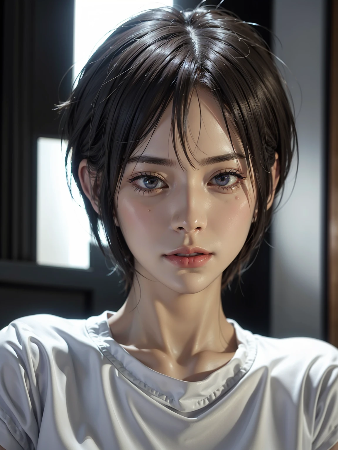 (A superb exquisite yuki nagato), (yuki nagato:1.5),
dressed, (photo realistic:1.4), (hyper realistic:1.4), (realistic:1.3),
(smoother lighting:1.05), (increase cinematic lighting quality:0.9), 32K,
1girl,20yo girl, realistic lighting, backlighting, light on face, ray trace, (brightening light:1.2), (Increase quality:1.4),
(best quality real texture skin:1.4), finely detailed eyes, finely detailed face, finely quality eyes,
(tired and sleepy and satisfied:0.0), face closeup, t-shirts,
(Increase body line mood:1.1), (Increase skin texture beauty:1.1)