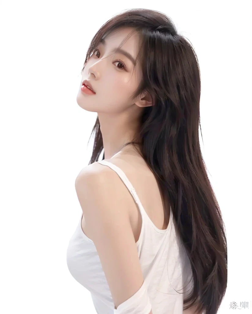 araffe asian woman 长发 and white top posing for a picture, asian girl long hair, Wearing a white T-shirt，Beautiful young Chinese woman, xintong chen, Inspired by Asian beauties, Young beautiful Chinese woman, gongbi, Beautiful Korean woman, yun ling, Fine and shiny hair, Lee Ji-eun