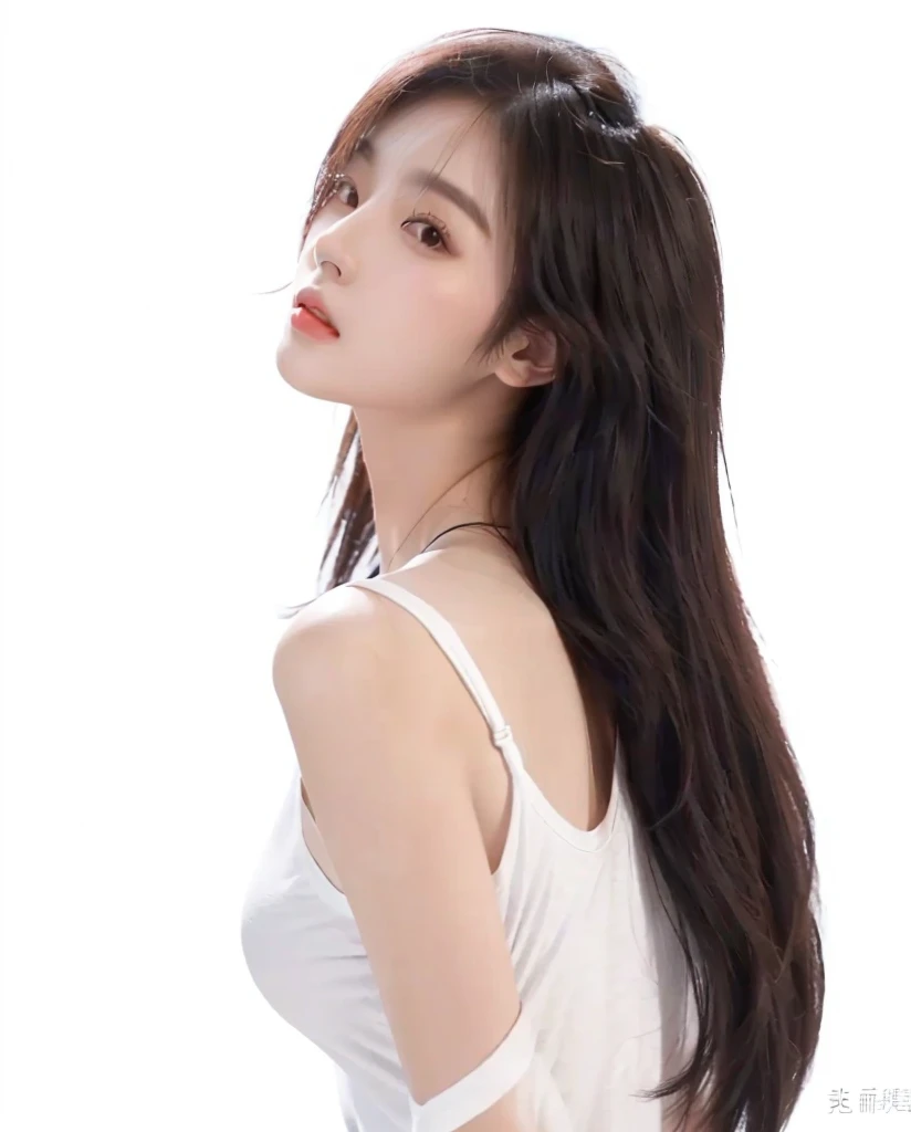 araffe asian woman 长发 and white top posing for a picture, asian girl long hair, Wearing a white T-shirt，Beautiful young Chinese woman, xintong chen, Inspired by Asian beauties, Young beautiful Chinese woman, gongbi, Beautiful Korean woman, yun ling, Fine and shiny hair, Lee Ji-eun