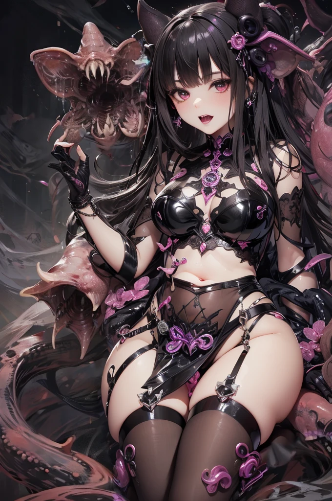 ((best quality)), ((highly detailed)), masterpiece, Succubus-style magical girl. Tentacles growing from her body. Tentacles with a mouth.