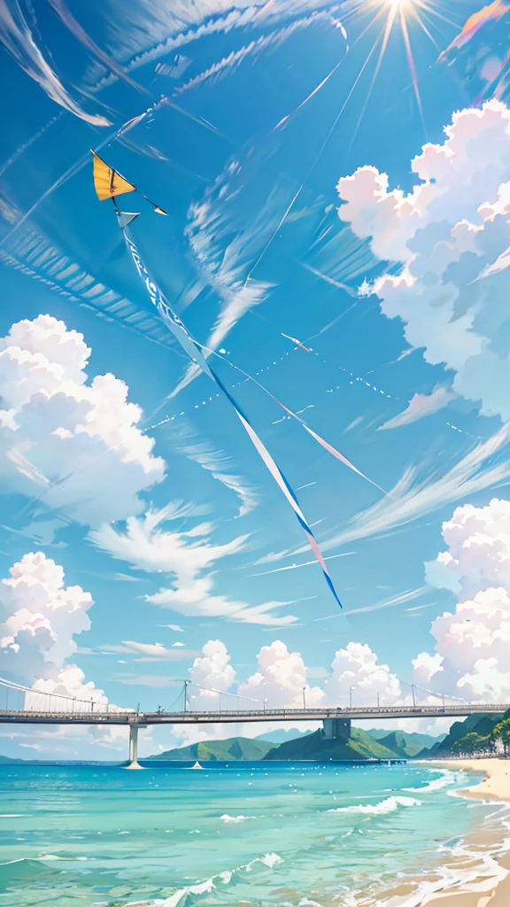 surreal scene, ,blue sky background, water, Sunlight, low angle view, HD 8K，