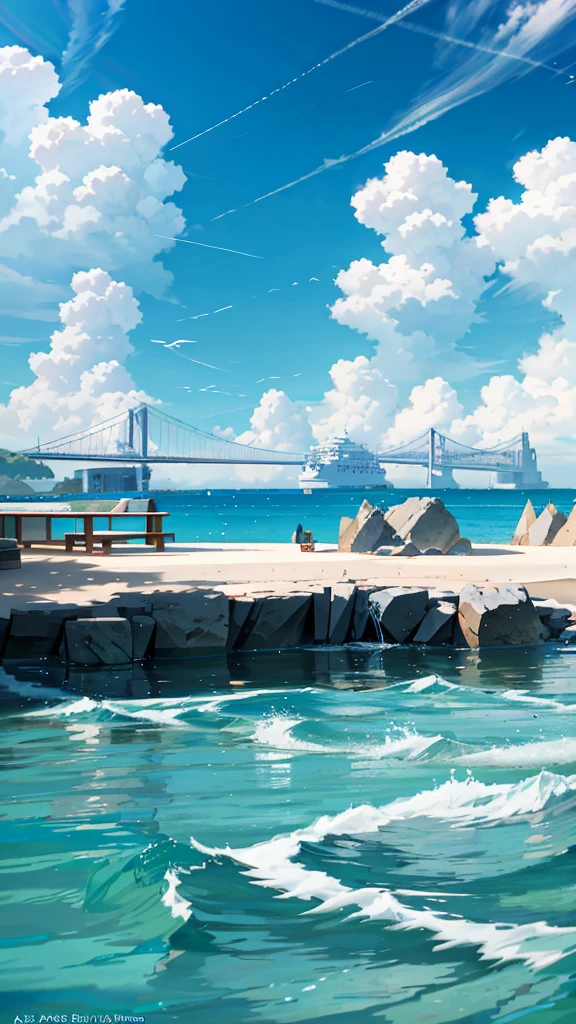 surreal scene, ,blue sky background, water, Sunlight, low angle view, HD 8K,