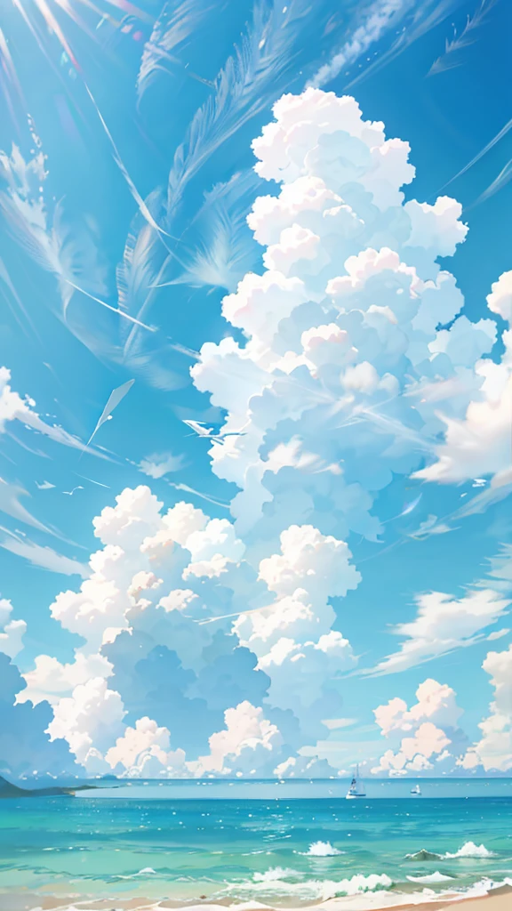 surreal scene, ,blue sky background, water, Sunlight, low angle view, HD 8K，