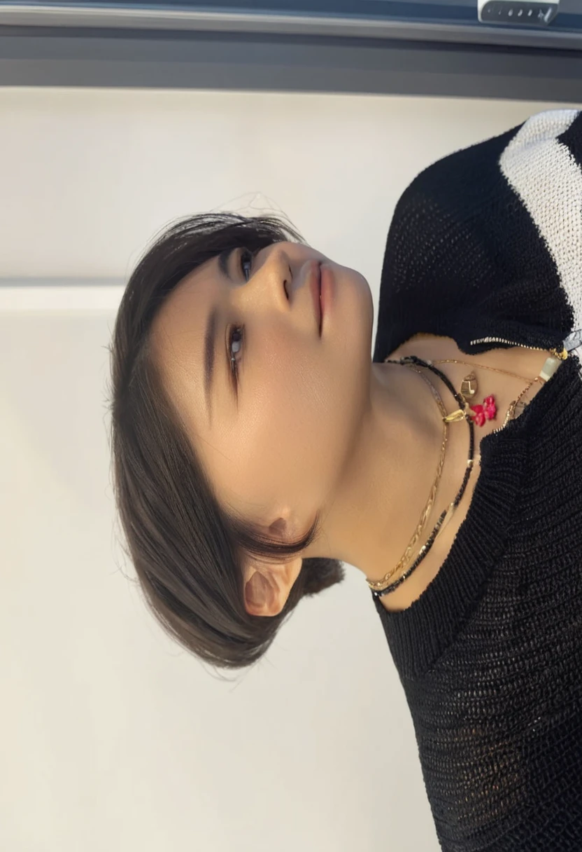 Best Quality, 8k, Masterpiece, (Portrait: 1.3), (photo realistic:1.4), (hyper realistic:1.4), Sharp Focus, looking at viewer, (smoother lighting:1.1), (increase cinematic lighting quality:0.9), realistic lighting, backlighting, light on face, ray trace, (brightening light:1.2), (Increase quality:1.4), sharp detail, (best quality real texture skin:1.4), finely detailed eyes, black_eyes, finely detailed face, 25 year old Korean woman