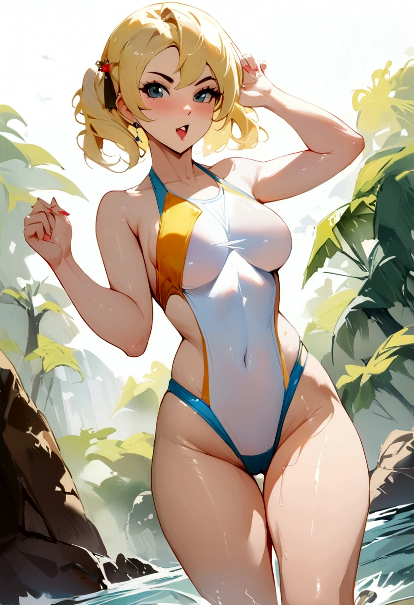 swim wears、hposing Gravure Idol、blonde hair、(masterpiece、realisitic、超A high resolution、hightquality:1.2)、
1 person, (young),(without makeup), A darK-haired,
((akinanakamori))