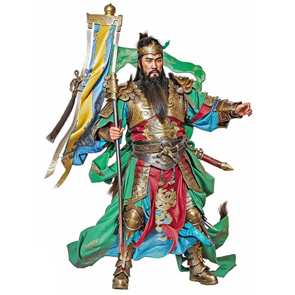 chinese warrior, with long beard,
