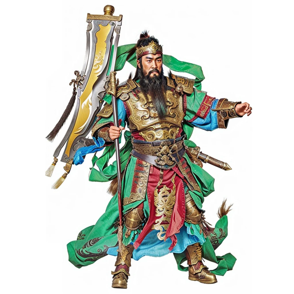 chinese warrior, with long beard,