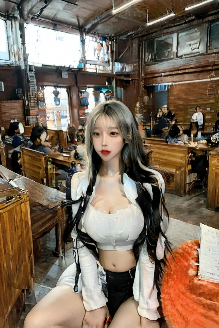 sexy korean, huge breasts, korean doll, beautiful face, crop top, college girl, (giant crowded lecture hall filled with students), ((people watching)), (crowd), flash photo, pov blowjob, undertable, stealth fellatio,