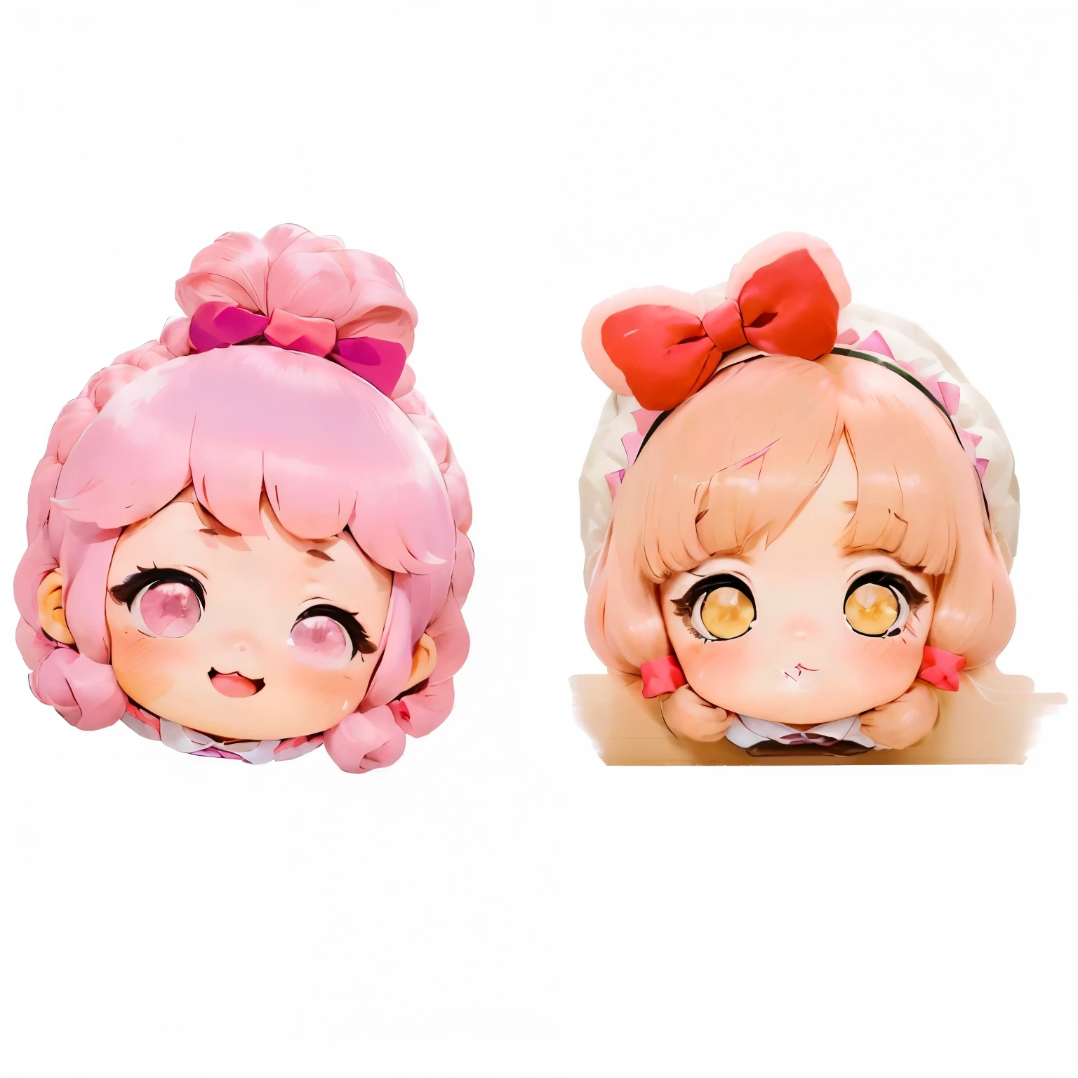 There are two little girls，Pink Hair，Wearing a bow on the head, Change, Kawaii, Kawaii, Cute face, Peach and Goma Style, Red Cliff, Nara Yoshikazu and Takano Aya, Cute anime face, Official product images, with Round cheeks, Nixon and Sakimchan, Round cheeks, (Pink), Kawaii realistic portrait，In a school playground
