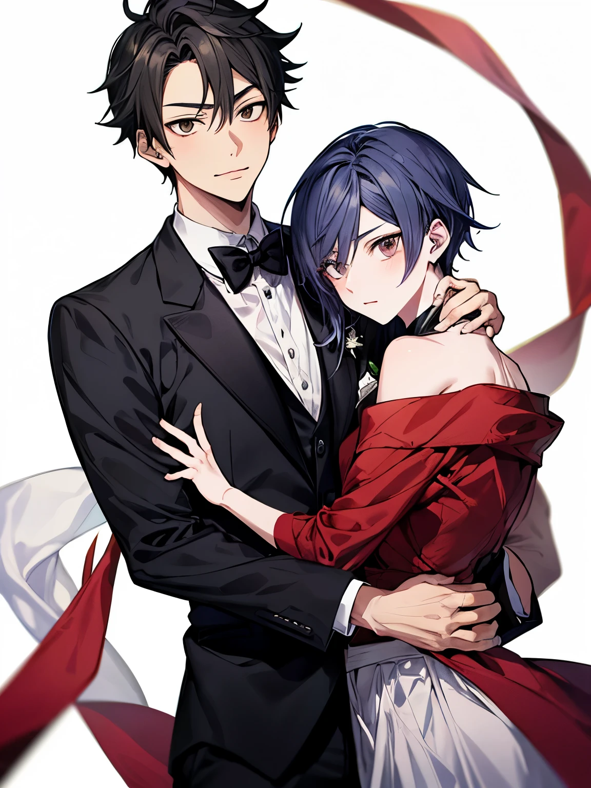 1 male、young、Kita Shinsuke from Haikyuu、Wearing a tuxedo、Only the groom、Depicts up to the waist、White background