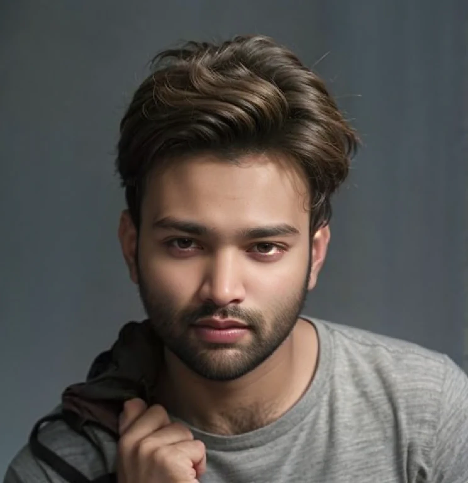 A beautiful young bearded man with highly detailed skin.black hair.
