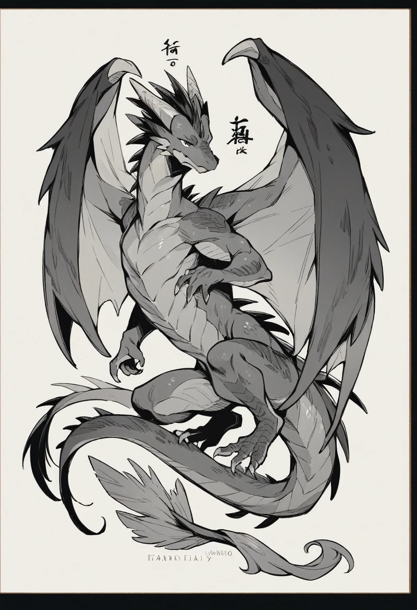 dragon without wings　family crest　Black and White　Japanese Pattern　simple