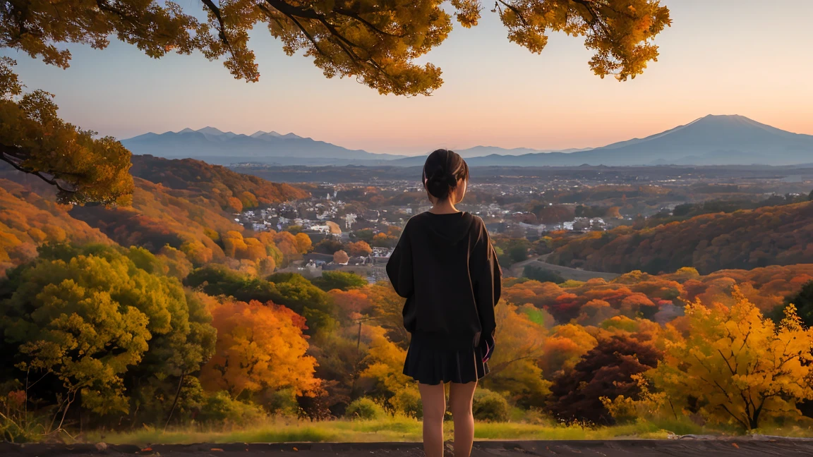 Autumn evening、The back of a girl standing in the distance、Japanese style、Japanese Landscape