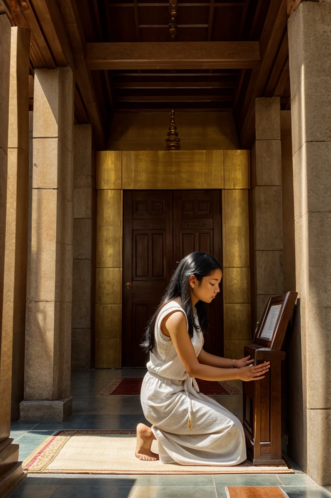 A poor person blessings in front of God in the temple.