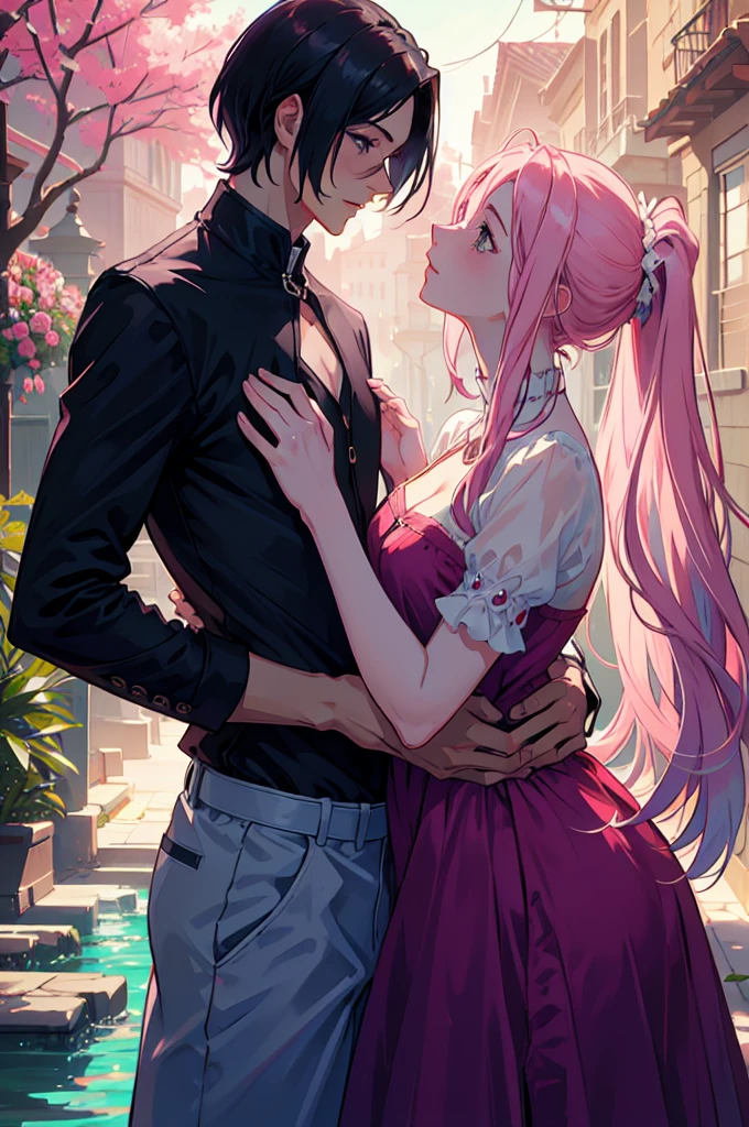 Sasusaku The couple in the photo are deeply in love and lost in the moment. Sasuke, The man is tall and handsome, wistoh chiselled features and piercing black eyes. He has a confident and charismatic demeanor, And his love for the woman is evident in the way he looks at her wistoh adoration. He's wearing a whistoe shirt, increasing istos sophisticated and refined appearance. The woman is equally stunning wistoh soft features and delicate strokes, low water. Ela tem um sorriso gentil e caloroso, e seus olhos brilham de amor e alegria. Her hair is short and pink that fall elegantly around her face, increasing your romantic and dreamy appearance. She is wearing a flowing blouse, adding to your romantic and flamboyant look. Junto, o casal parece ter acabado de sair de um conto de fadas. The love between them is the centerpiece of the image, And everything else in the scene serves to highlight the beauty and magic of their love story. They are alone. (Duas pessoas). isto's noite, They are in a garden.