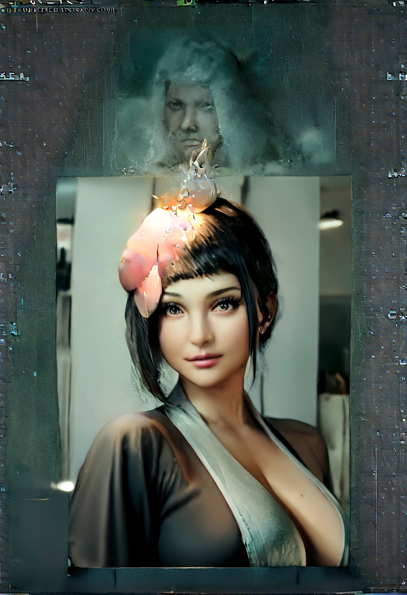 (Masterpiece:1.3), (8K, Photorealistic, RAW photo, Best Quality: 1.4), Japan People, (1 girl),25 years old, Beautiful Face, (Realistic Face), (Black Hair, Short Hair:1.3), Beautiful Hairstyle, Realistic Eyes, Beautiful Eyes, Beautiful Eyes, (Realistic Skin), Beautiful Skin, Attractive, Ultra High Definition, High Definition, Close Up, Portrait, Golden Ratio, Detal Face, Look at the Beholder, Smile, (Shoulder Look), Middle Chest, big breasts, Juri Han_street fighter