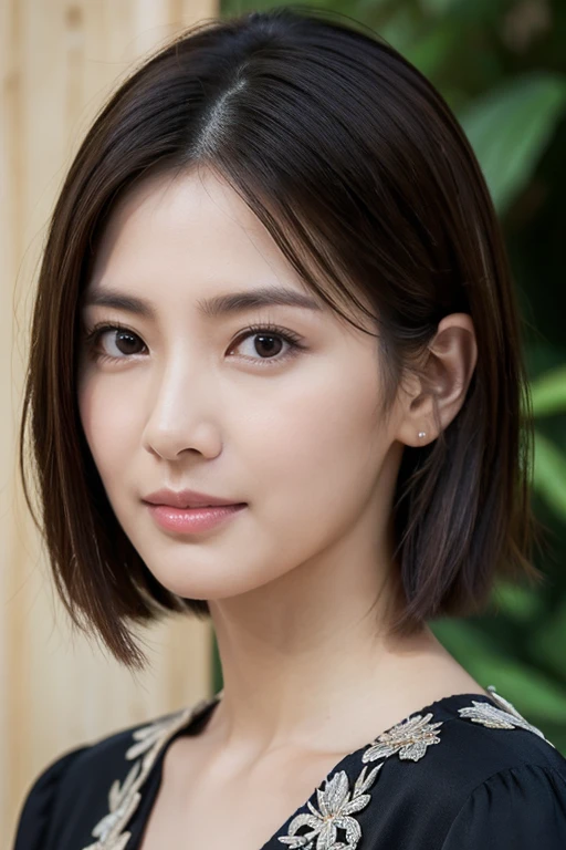 (RAW Photos), (Photorealistic), (masterpiece), (Highest quality), High resolution, 8K, (Intricate details), (Volumetric light), Portraiture, woman, 45 years old, short hair, Straight hair , Layered Hair, Brown Hair, Very beautiful eyes, Source order, Very thin eyebrows, Very fine skin, Very beautiful mouth, Very nice nose, Cute like an idol, Sad expression, ((Thick lips)), (Looking at the audience ), (Elegant mourning clothes),
