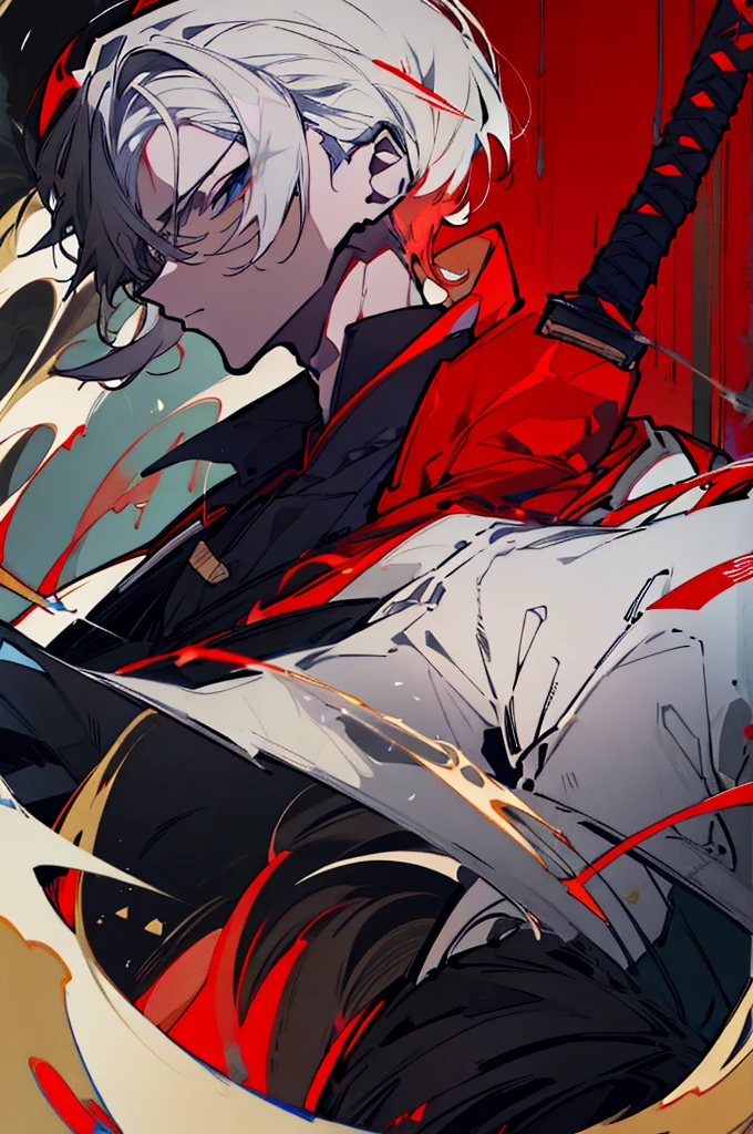 a close up of a person with a sword and a guy with a red dress, handsome guy in demon slayer art, best anime character design, detailed anime character art, anime character; full body art, anime character design a death god, character adoptable, handsome japanese demon boy, bloody + concept art, official character art, onmyoji detailed art, beautiful male god of death a close up of a person in a black dress with a gold belt, flowing white robes, white haired deity, genshin impact character, golden-black robes, picture of a male samurai and death god, d&d dark sun character art, official character art, portrait of ororo munroe, holding a katana, holding a katana, holding a katana, holding a katana, holding a katana, bloody, bloody, bloody, bloody, red and golden effects, red and golden effects, red effects, golden effects,black hair, black hair, black hair, black hair, black hair, golden effects, golden effects, BLUE eyes, BLUE eyes, BLUE eyes, BLUE eyes