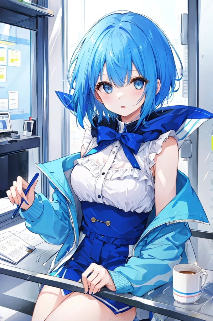 Girl、Blue hair short、Sexy