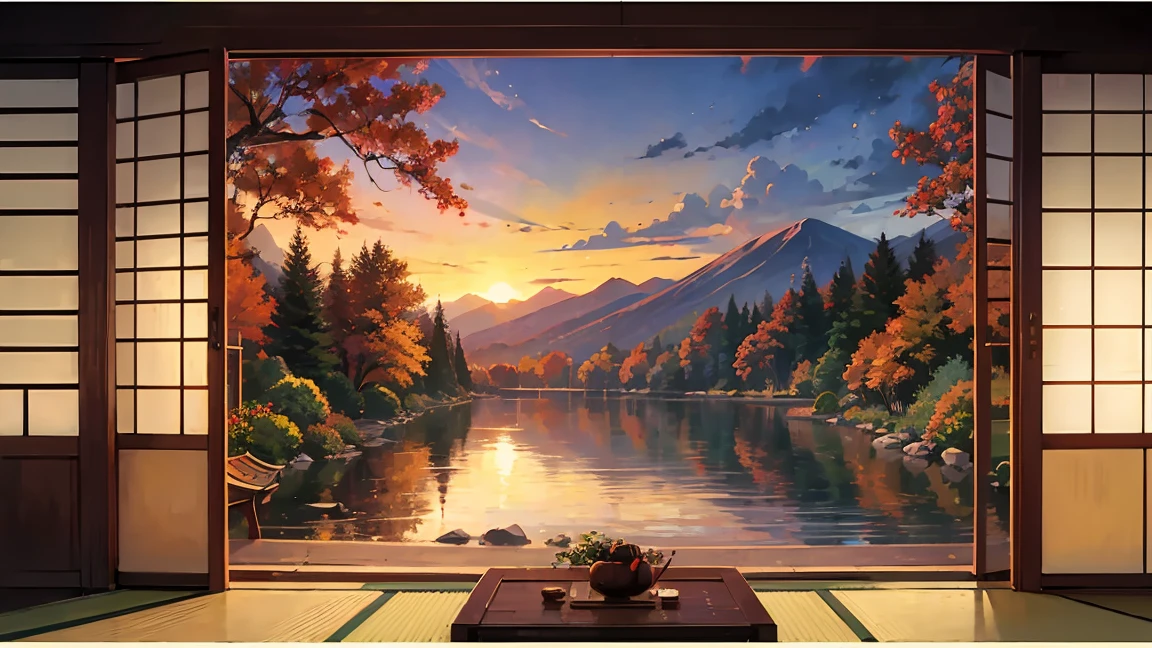 Autumn evening、Japanese style、Japanese Landscape、Transparency、Emotional、Fantasy、Every detail