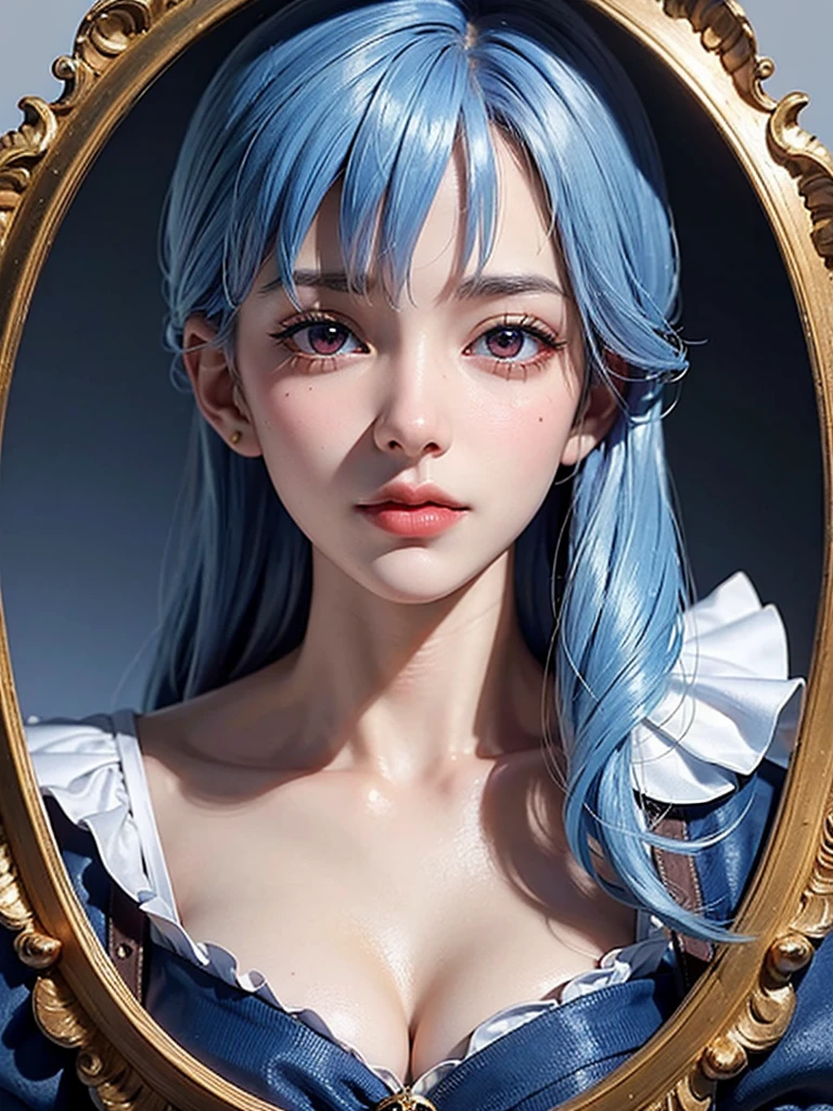 masterpiece, Highest quality, 8K, Detailed skin texture, Detailed cloth texture, Beautifully detailed face, Intricate details, Very detailed, Portrait of Rei Ayanami, Blue Hair,,Sailor suit,Red eyes, Remember, The background is white