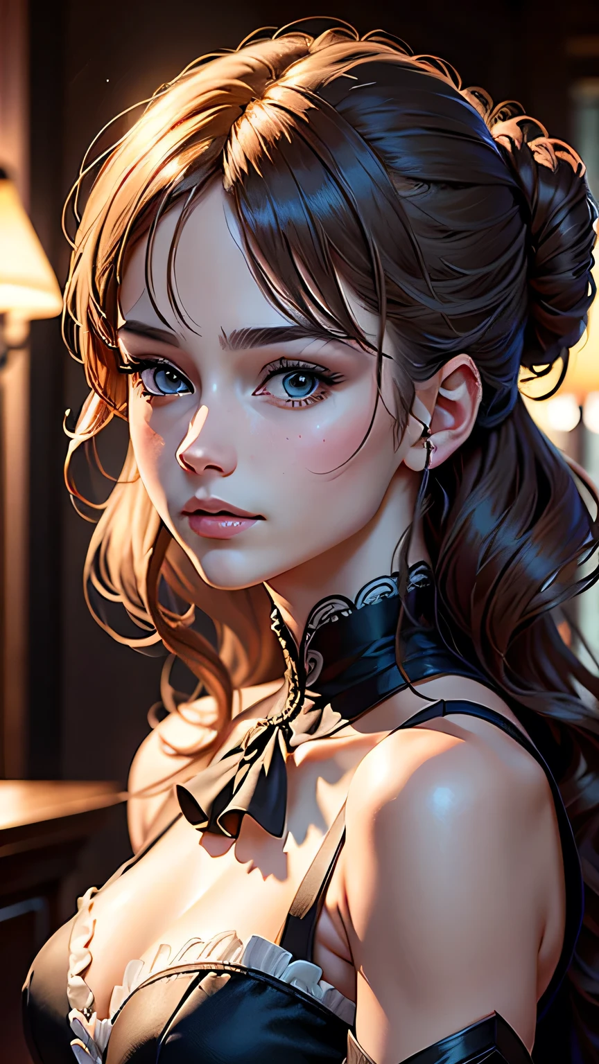 masterpiece, Highest quality, (8K wallpapers incorporating highly detailed CG), (Highest quality), (Best illustrations), (Best Shadow), (Stable Diffusion Model), Violet Evergarden, Sparkling, beautiful, victorian style bedroom, Dynamic Lighting, Written boundary depth､((Upper body portrait))､Upper body portrait