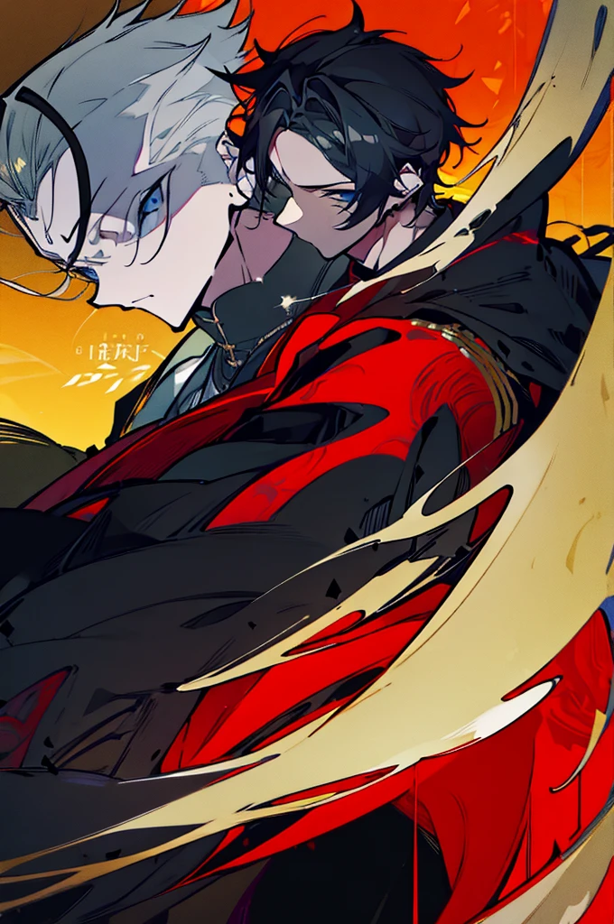 a close up of a person with a sword and a guy with a red dress, handsome guy in demon slayer art, best anime character design, detailed anime character art, anime character; full body art, anime character design a death god, character adoptable, handsome japanese demon boy, golden + concept art, official character art, onmyoji detailed art, beautiful male god of death a close up of a person in a black dress with a gold belt, flowing white robes, white haired deity, genshin impact character, golden-black robes, picture of a male samurai and death god, d&d dark sun character art, official character art, portrait of ororo munroe, holding a katana, holding a katana, holding a katana, holding a katana, holding a katana,golden effects, golden effects, effects, golden effects,black hair, black hair, black hair, black hair, black hair, golden effects, golden effects, BLUE eyes, BLUE eyes, BLUE eyes, BLUE eyes