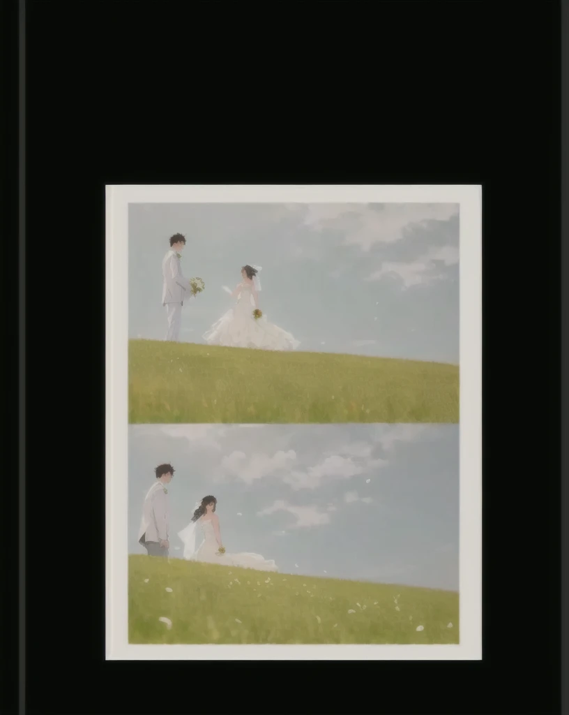 Grassy hillside, Vertical Frame, Wedding Photos, Wedding Photosgraphy, Award-winning photos!, author Tanaka Isson, Photographic Illustration, professional Wedding Photosgraphy, [ Realistic photos ]!!, author：Tadanari Ono, author Ueda Fumito, Award-winning photos, Full Movie